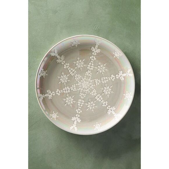 Anthropologie Astrid Snowflake Lustered Dessert Plate Beige NEW - Picture 1 of 6